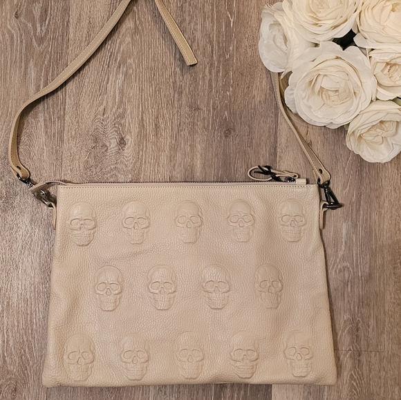 io pelle Handbags - IO pelle Embossed Skull Leather Crossbody Bag in Cream